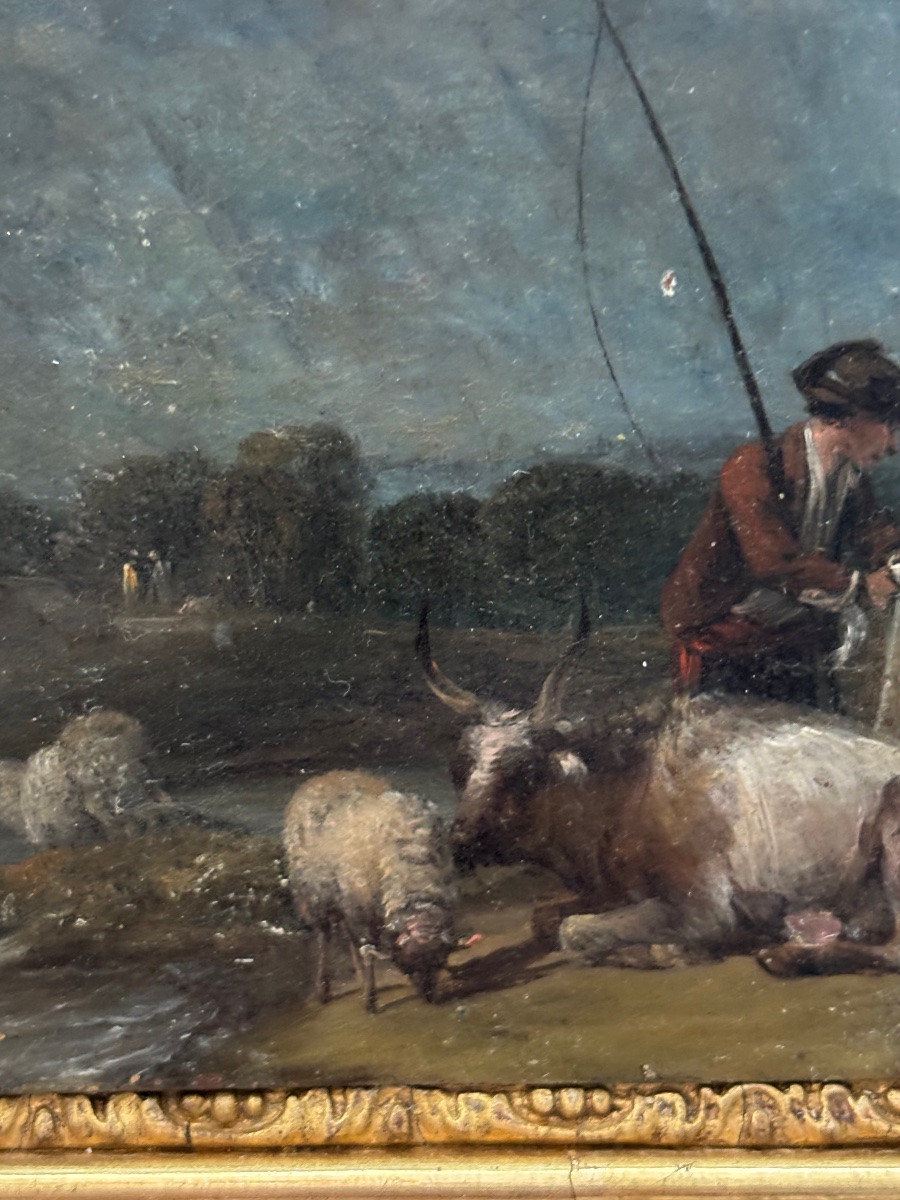 Scène pastorale peint sur cuivre-photo-3