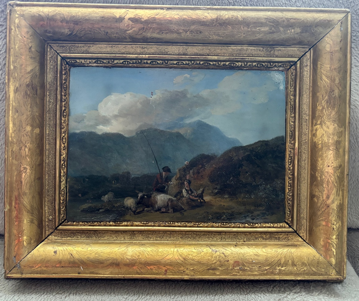 Scène pastorale peint sur cuivre