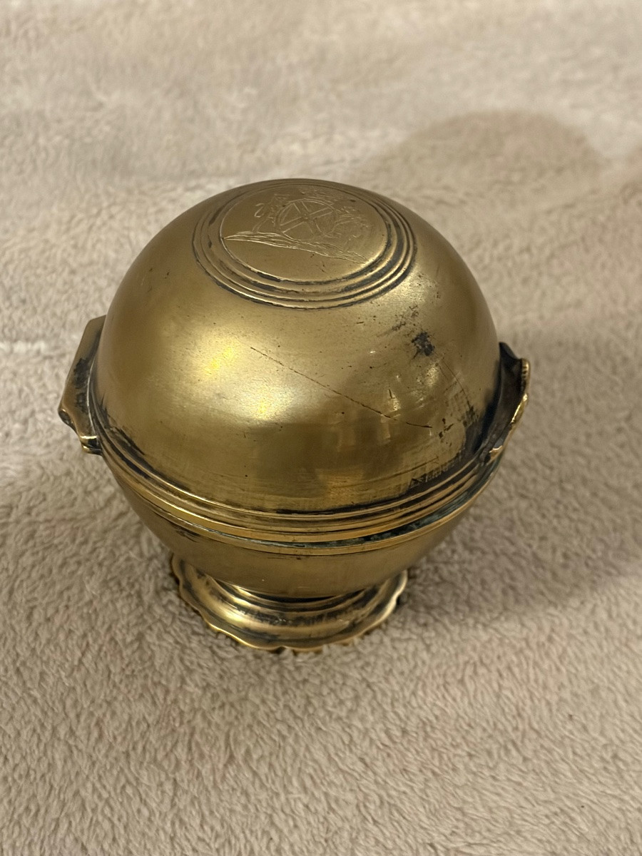 Boule à savon au blason en bronze du XVIIIe siècle -photo-3