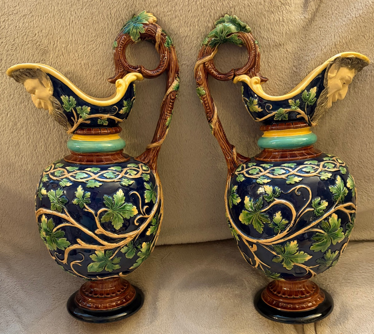 Pair Of Slipware Pitchers With A Character's Head-photo-2