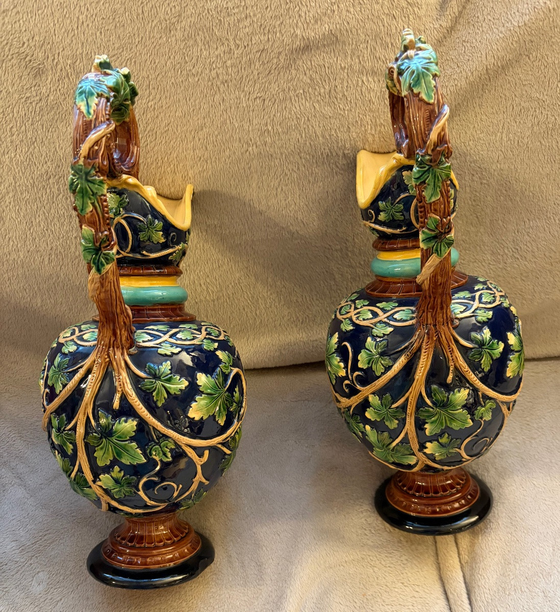 Pair Of Slipware Pitchers With A Character's Head-photo-3