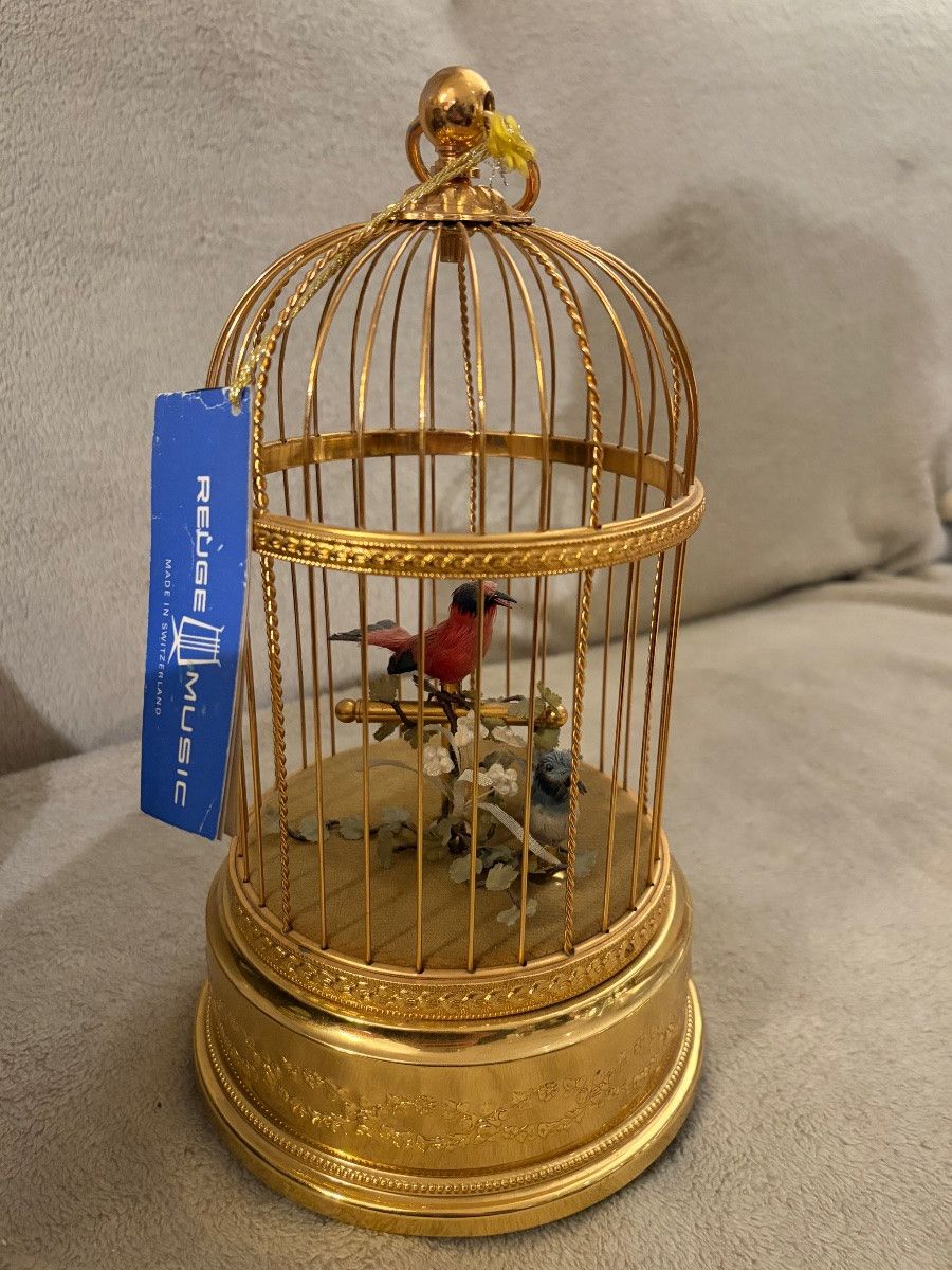 Reuge Two Singing Birds In A Golden Birdcage-photo-2