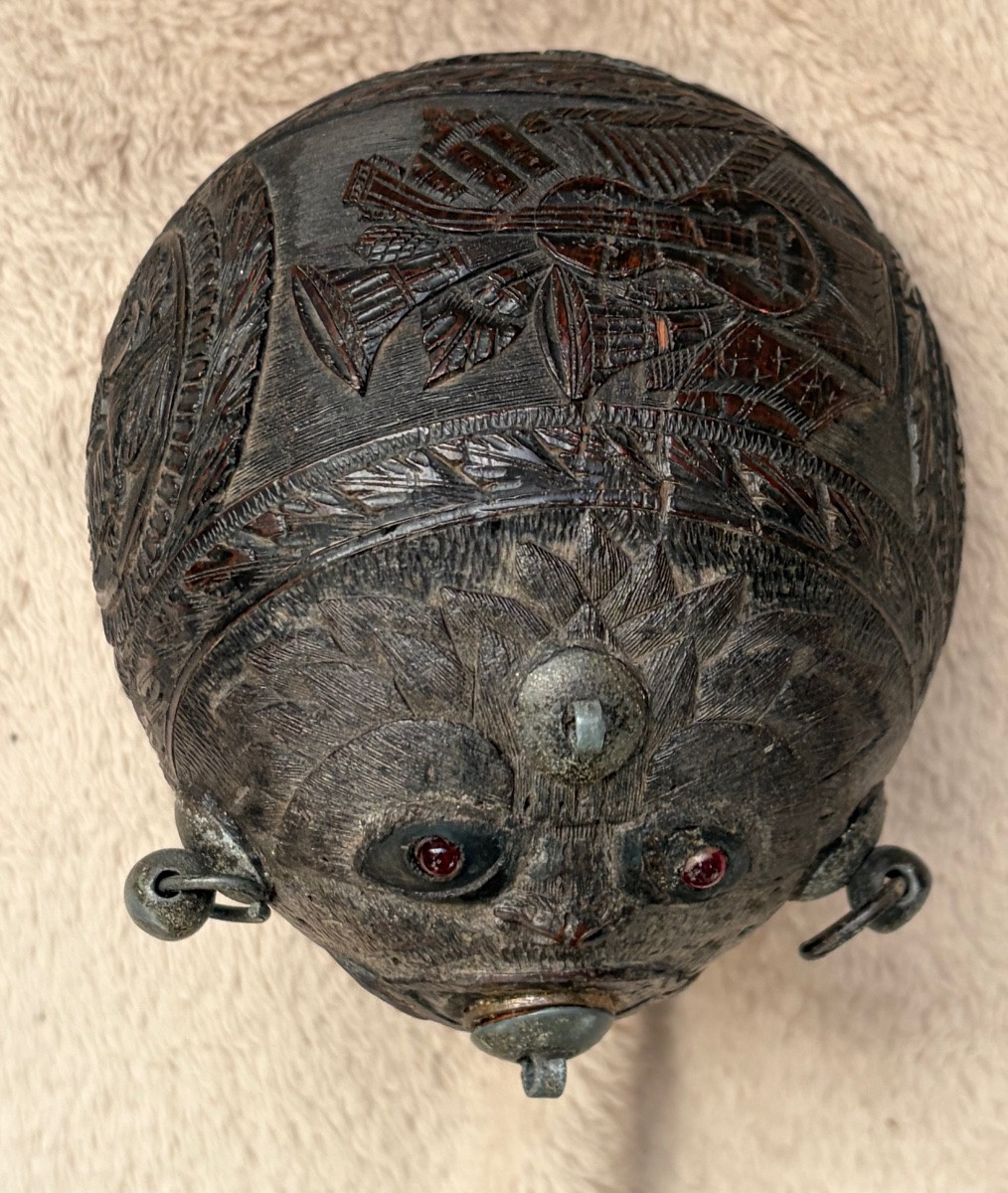 NOIX DE COCO GRAVÉE ET SCULPTÉE DE SCÈNES ANTIQUES, PREMIÈRE PARTIE DU 19° SIÈCLE-photo-2