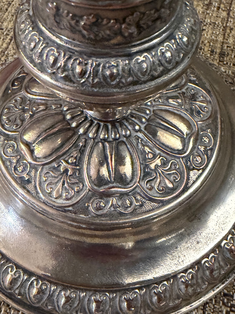 Pair Of Silver-plated Copper Torch Candlesticks, Napoleon III,-photo-2