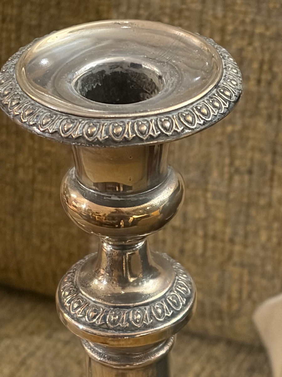 Pair Of Silver-plated Copper Torch Candlesticks, Napoleon III,-photo-4