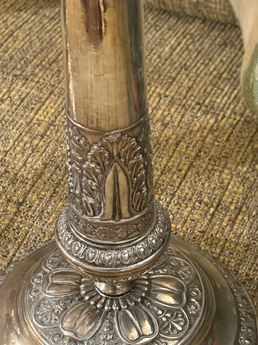 Pair Of Silver-plated Copper Torch Candlesticks, Napoleon III,-photo-2