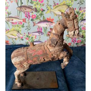 Old Polychrome Carved Wood Horse