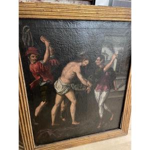 Religious Painting Flagellation Of Jesus From The 18th Century"