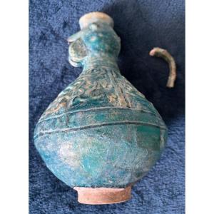 Pichet à Goulot Zoomorphe En Céramique à Glaçure Turquoise, Iran, Kashan, XII-xille S