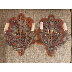 Paire d applique en bronze chimère