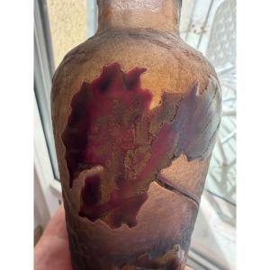 Iridescent Vase With Poppy Design. Legras