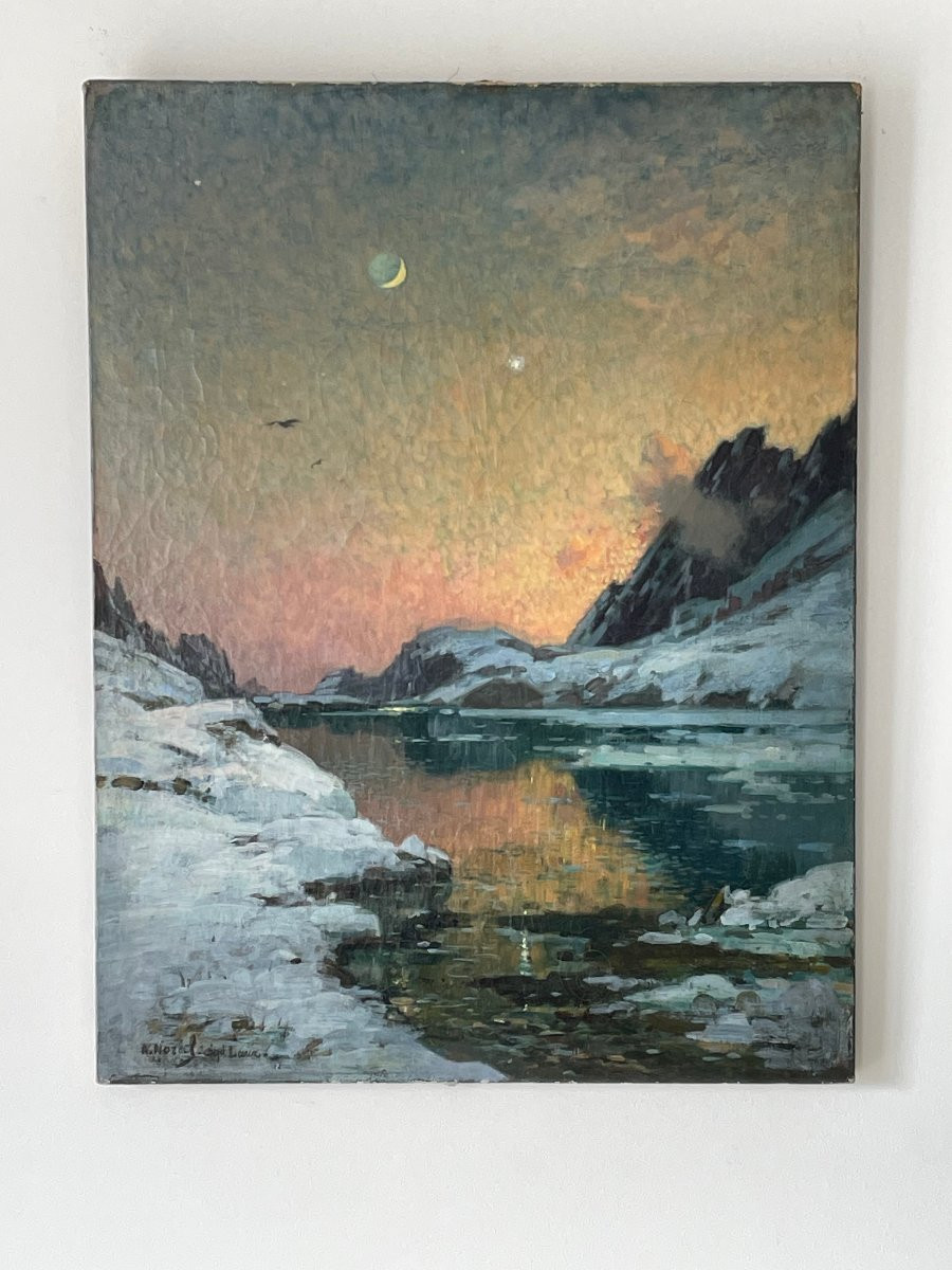 Mountain Painting Alexandre Nozal 1852-1929 Lake Of The Seven Laux -photo-2