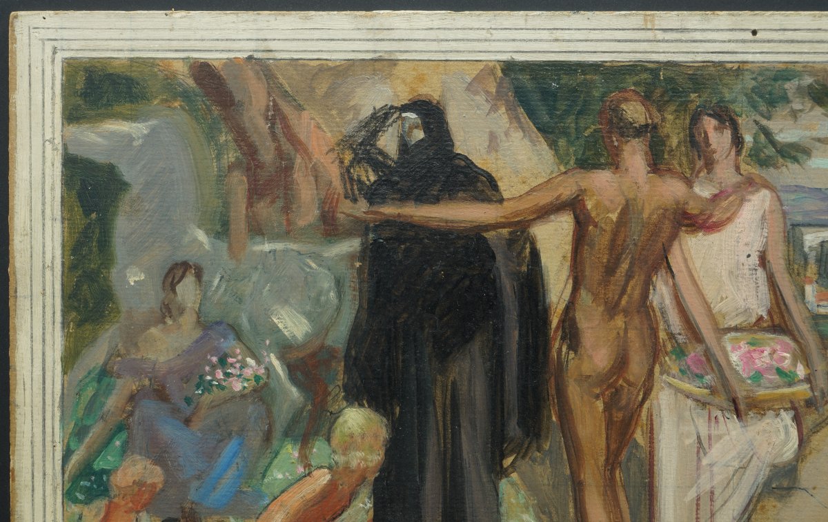 Huile sur carton Eugène Robert Poughéon 1886-1953 surréaliste-photo-2