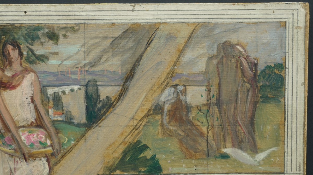 Huile sur carton Eugène Robert Poughéon 1886-1953 surréaliste-photo-4