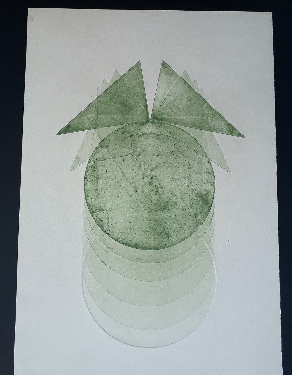 Pol Bury   Eau Forte Couleur 1972 non signée , Abstraction , abstrait -photo-3