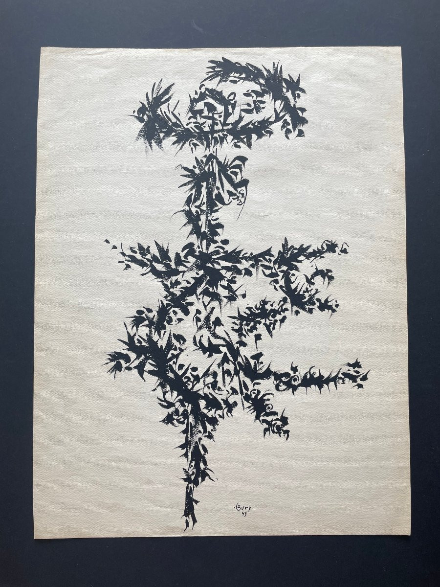 Encre de Chine sign&eacute;e Pol Bury  dat&eacute;e 49 , Abstraction Surr&eacute;alisme -photo-2