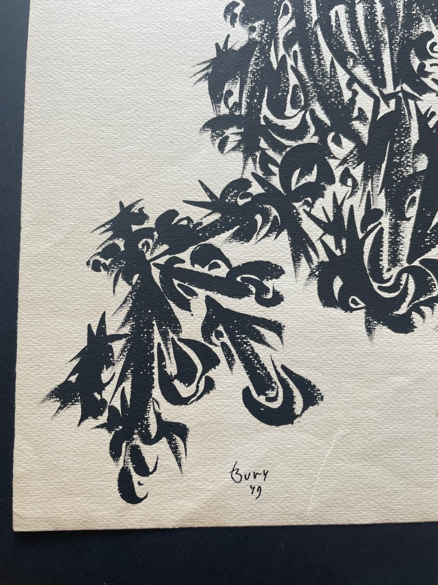 Encre de Chine signée Pol Bury  datée 49 , Abstraction Surréalisme -photo-2