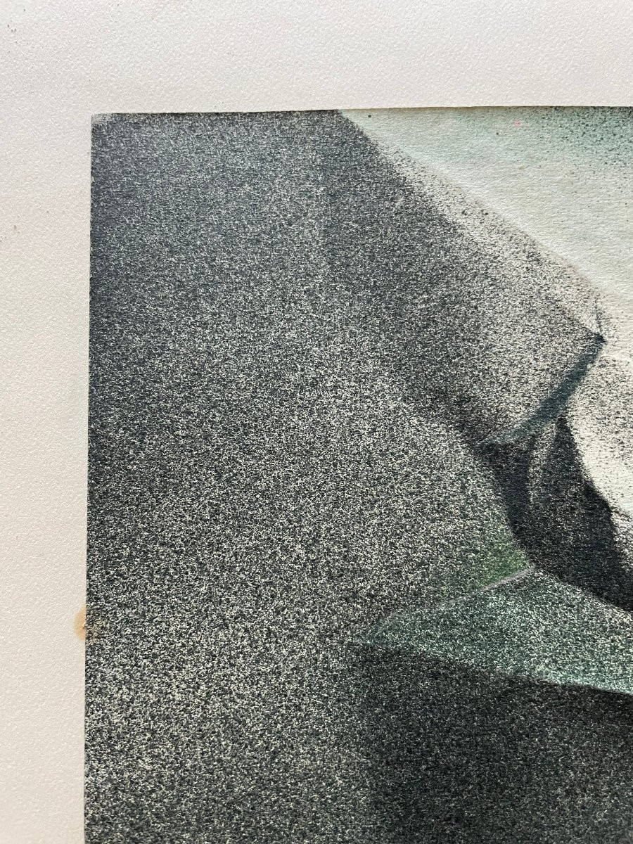 Composition Abstraite 1960 Fusain Pastel signée Luis Moyano 1929-1965-photo-2