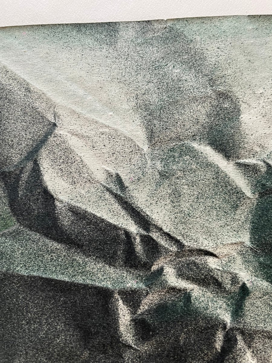 Composition Abstraite 1960 Fusain Pastel signée Luis Moyano 1929-1965-photo-3