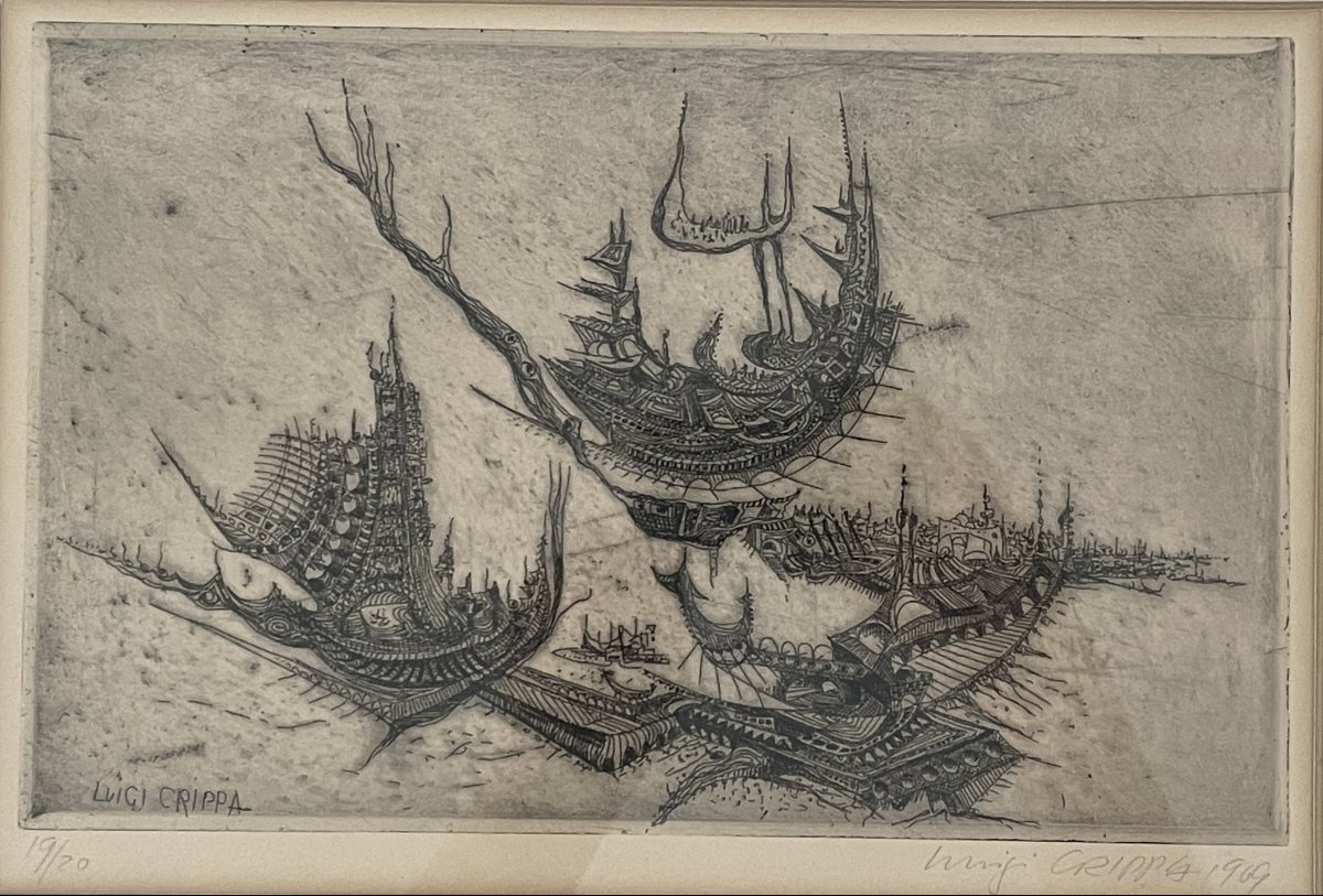 Etching By Luigi Crippa 1921-2006 Dated 1969 Numbered 19/20-photo-3