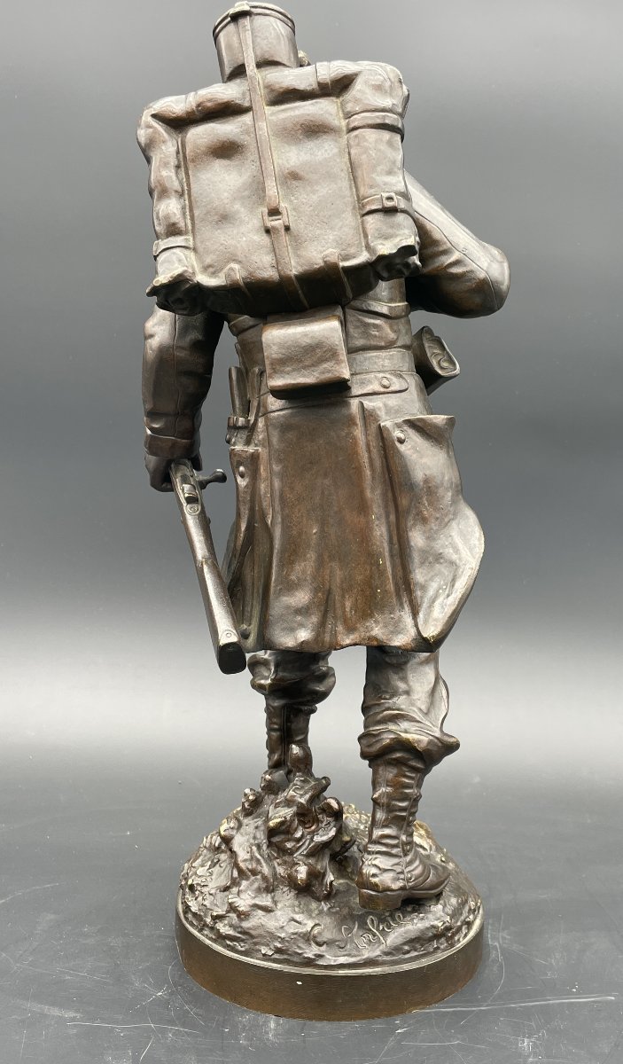 Buste militaire  bronze soldat au fusil Charles Anfrie 1833-1905-photo-3