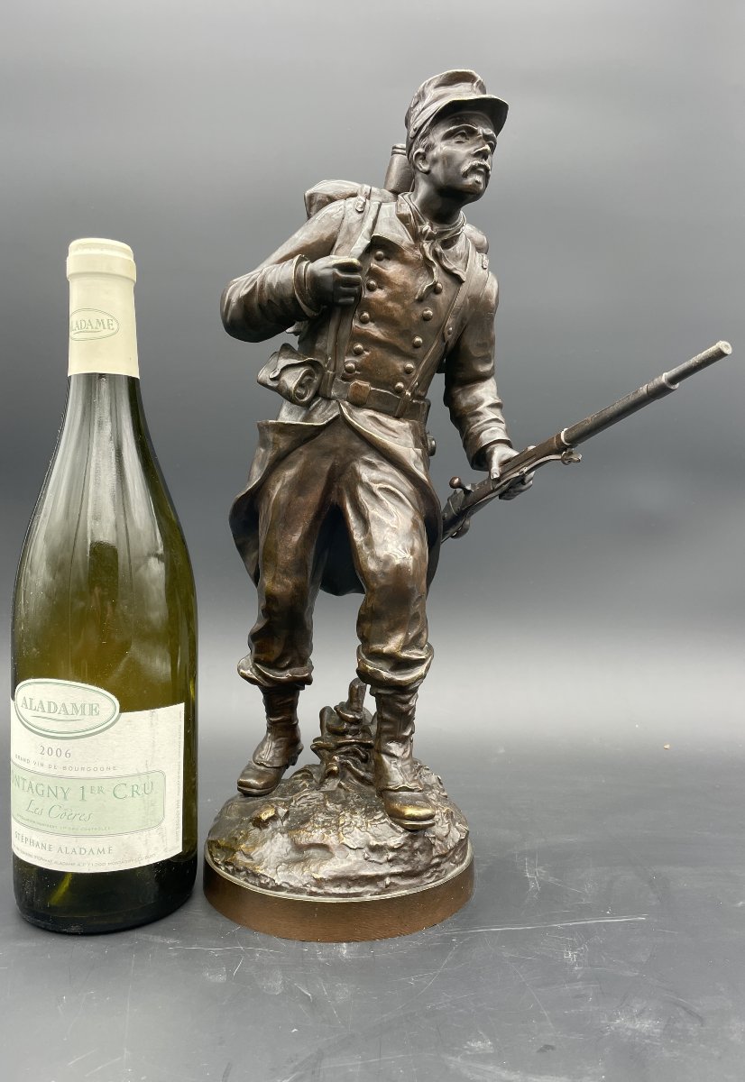 Buste militaire  bronze soldat au fusil Charles Anfrie 1833-1905-photo-4