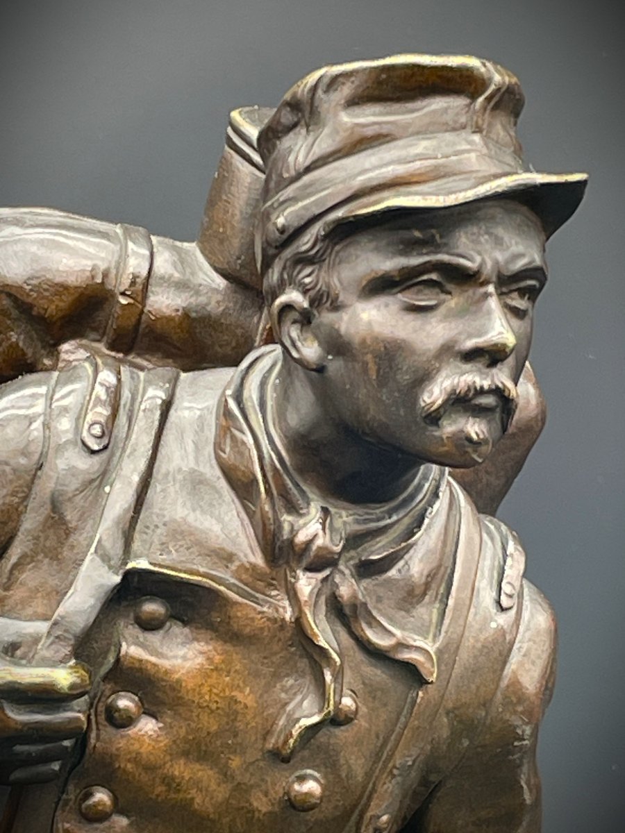 Buste militaire  bronze soldat au fusil Charles Anfrie 1833-1905-photo-5