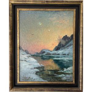 Mountain Painting Alexandre Nozal 1852-1929 Lake Of The Seven Laux 