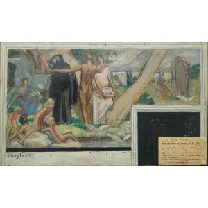 Oil On Cardboard Eugène Robert Poughéon 1886-1953 Surrealist