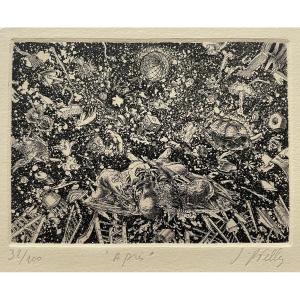 Gravure a L eau Forte  de 1971 Jean Pierre Velly 1943-1990 