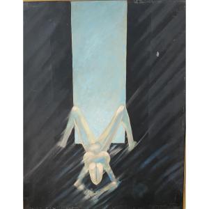 Huile sur toile Surrélisme , Spatialisme ,tableau abstrait  1963 Cesare Peverelli 1922-2000 