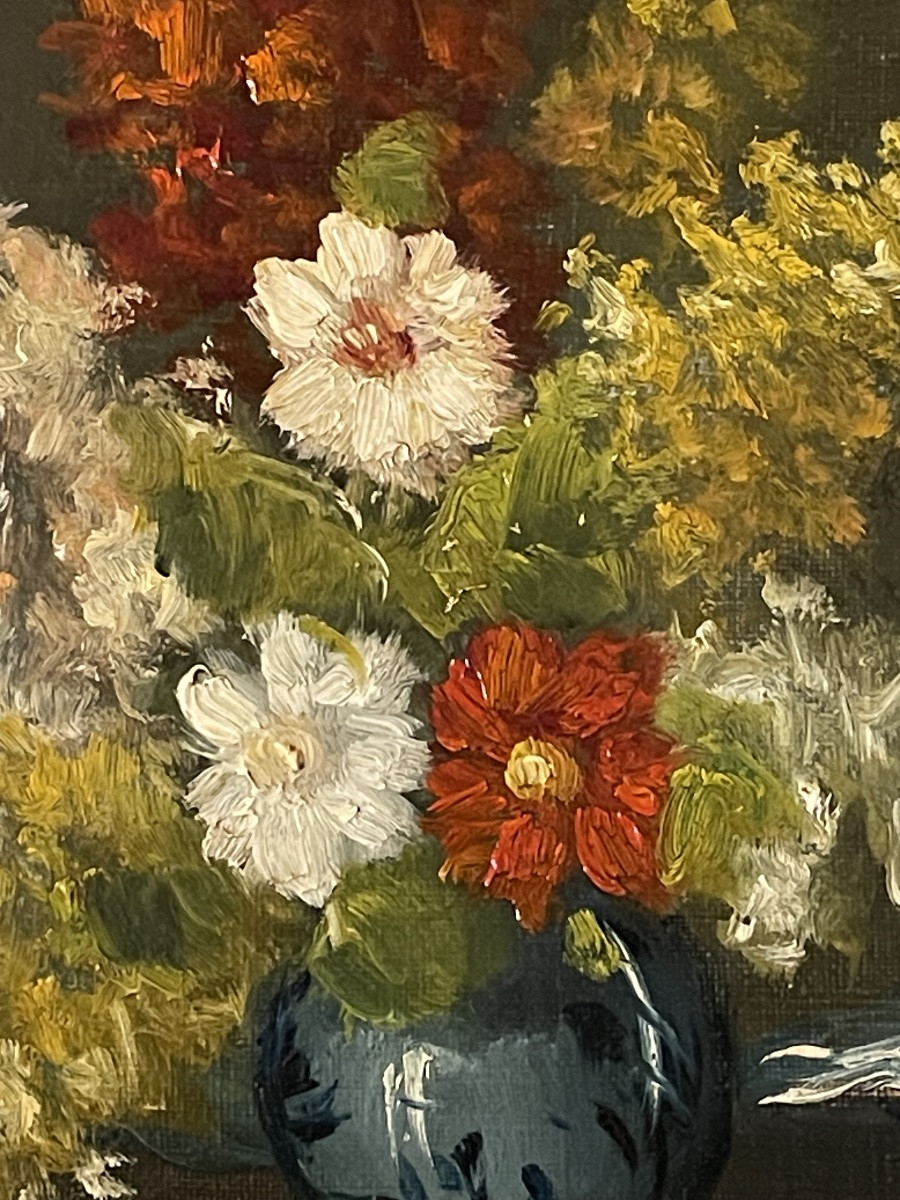 Bouquet De Fleurs, Tableau Ancien -photo-2