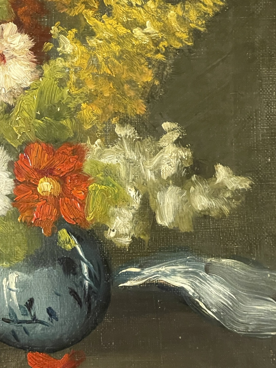Bouquet De Fleurs, Tableau Ancien -photo-3