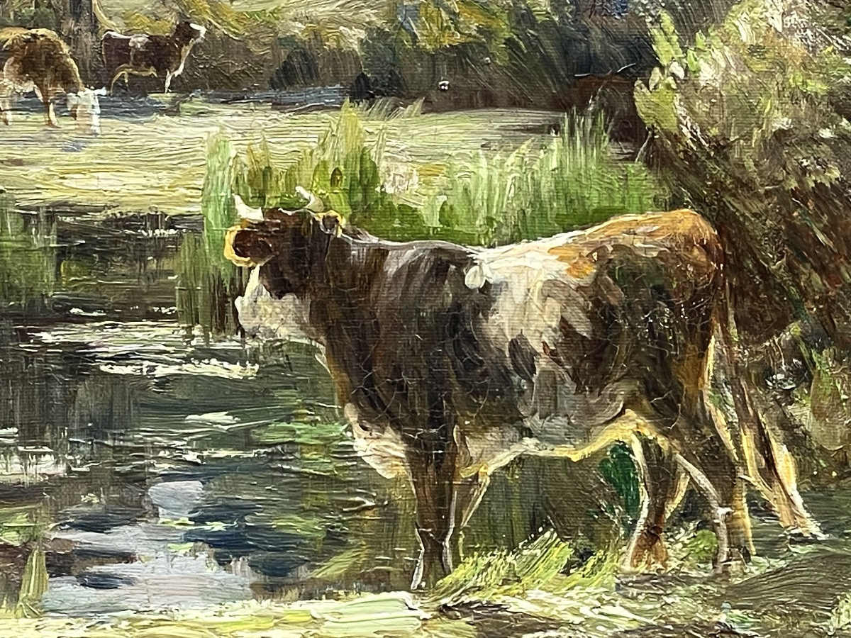 Antique Painting By Clovis Terraire 1858-1931-photo-2