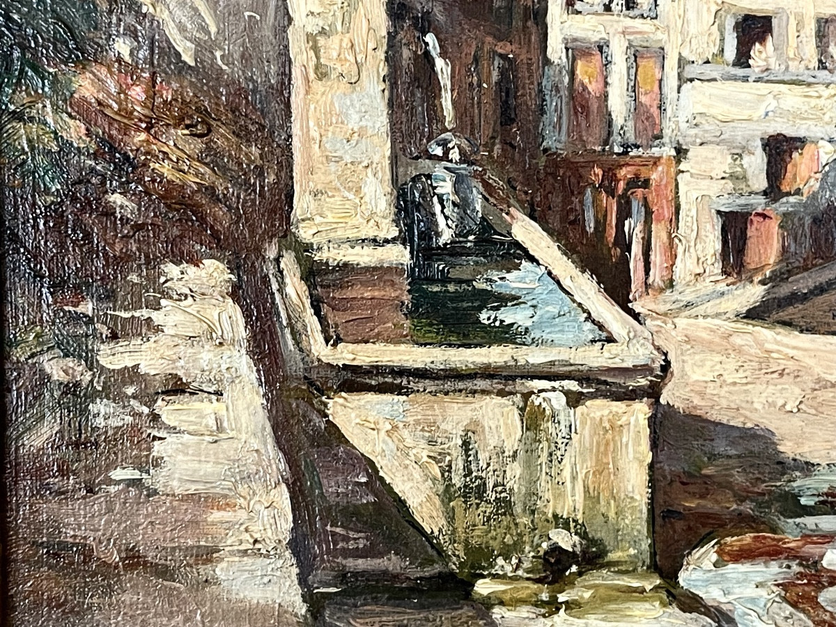Édouard Leverd Tableau ancien « scène de village »-photo-2