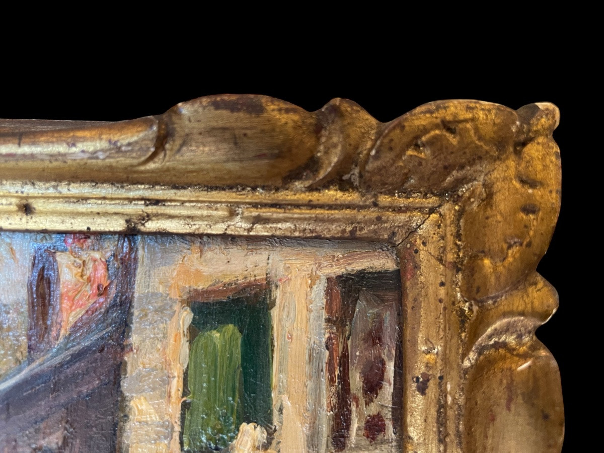 Édouard Leverd Tableau ancien « scène de village »-photo-1