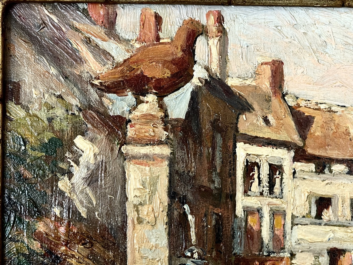 Édouard Leverd Tableau ancien « scène de village »-photo-3