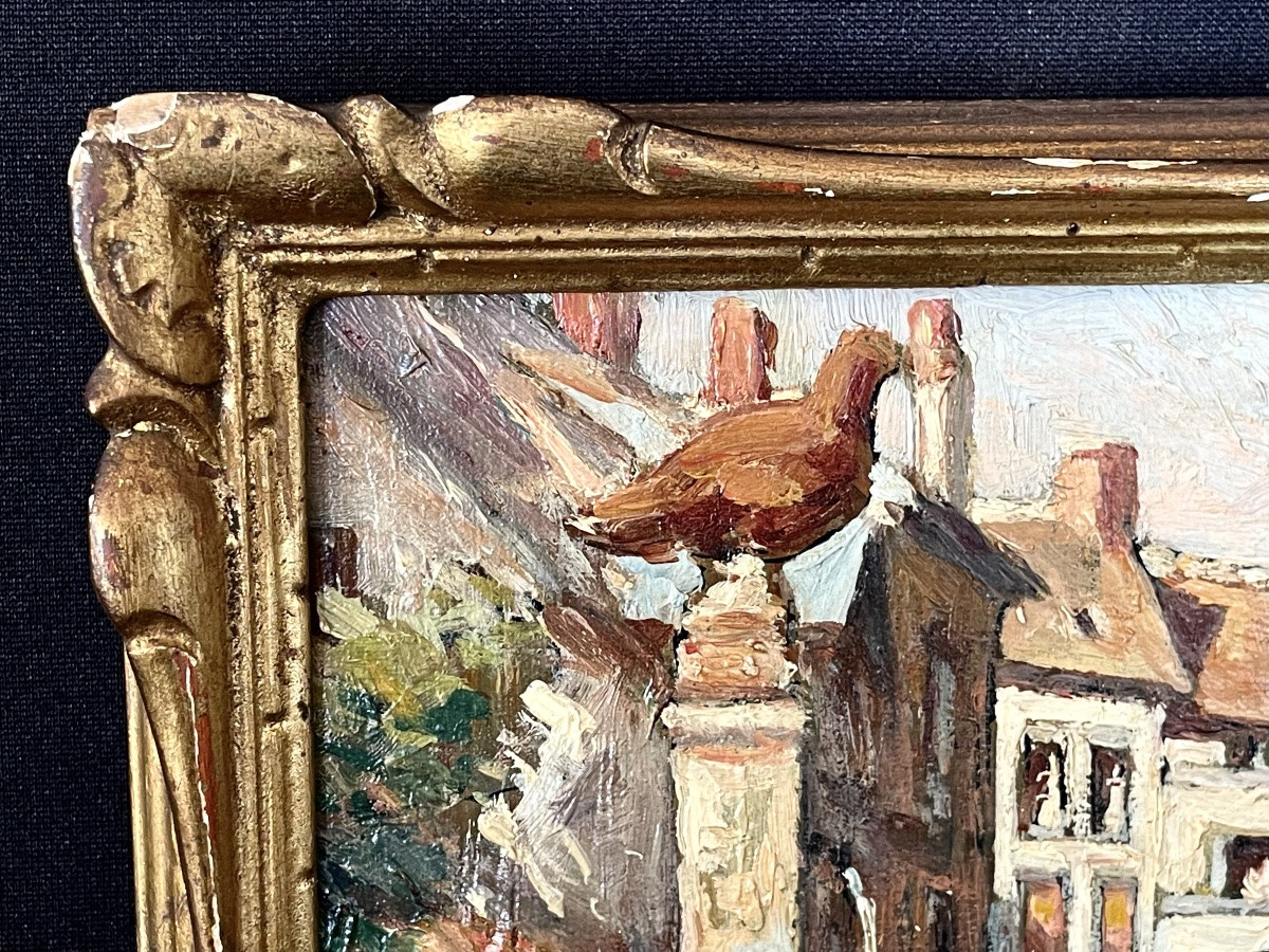 Édouard Leverd Tableau ancien « scène de village »-photo-5