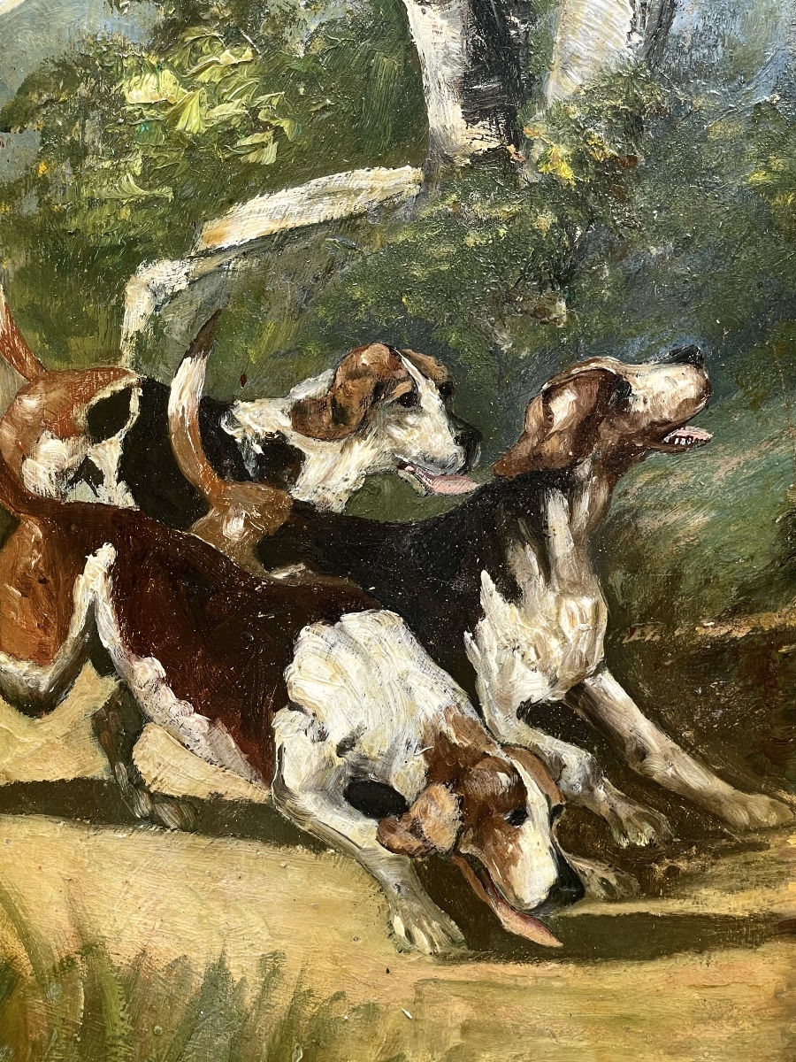 « La chasse à courre » tableau ancien -photo-2