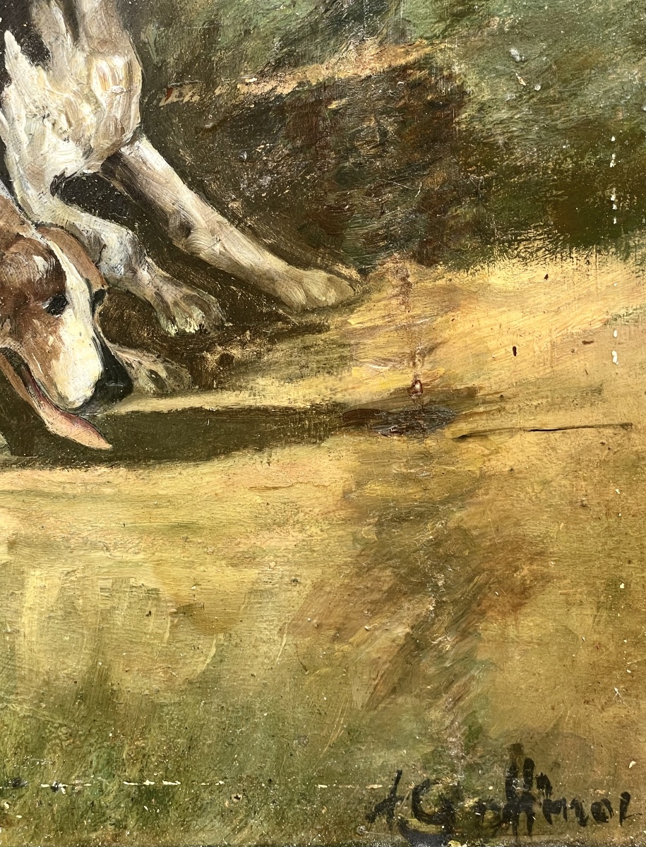 « La chasse à courre » tableau ancien -photo-4