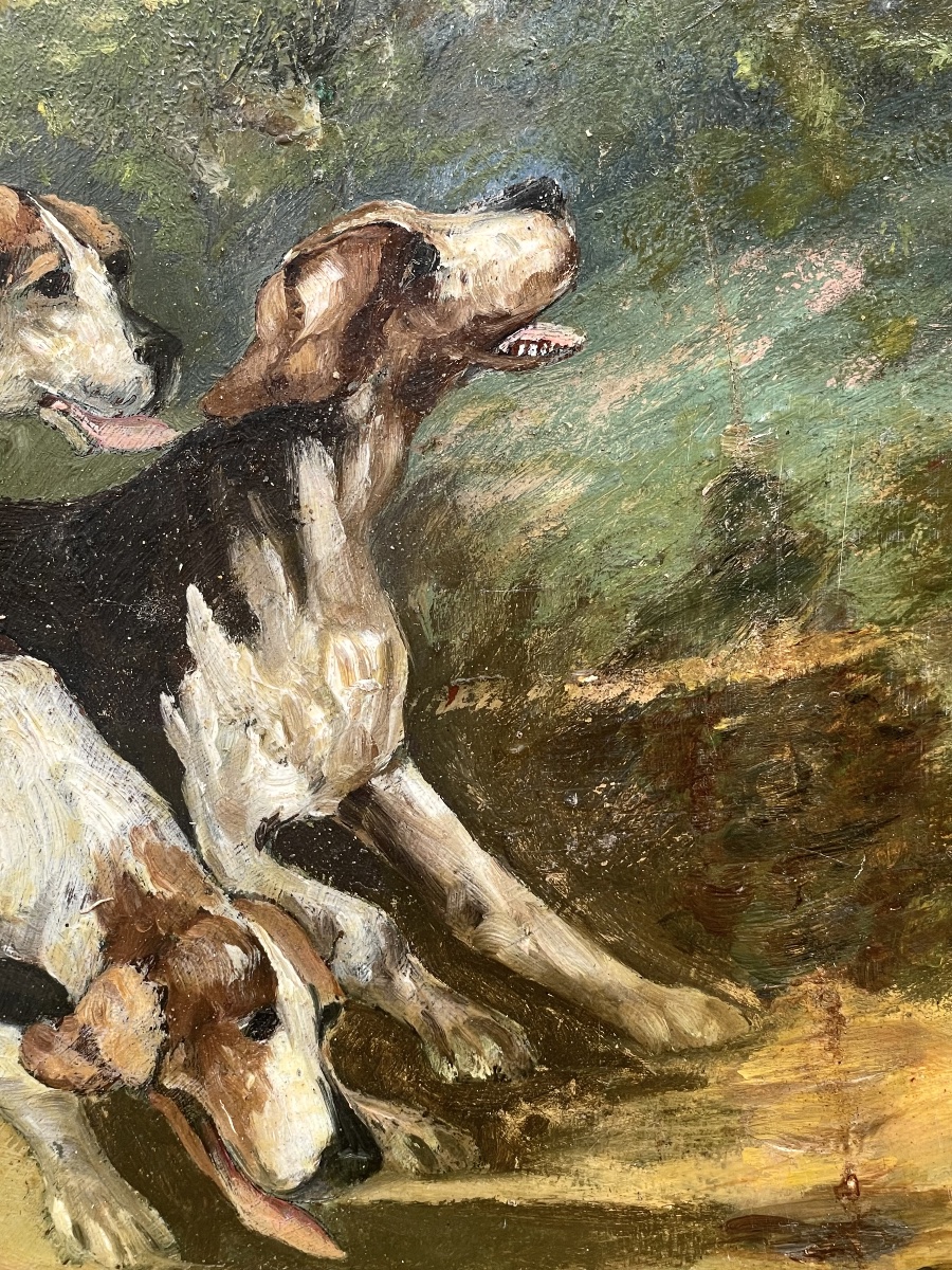 « La chasse à courre » tableau ancien -photo-3