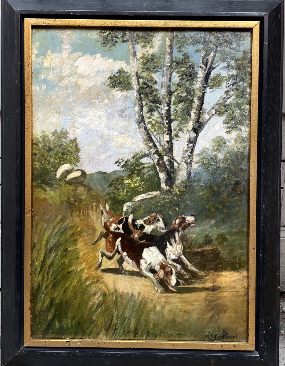 « La chasse à courre » tableau ancien 