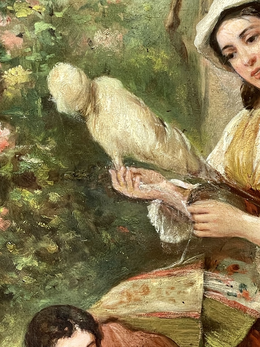 Old Painting, “the Spinner And Her Daughter”-photo-4
