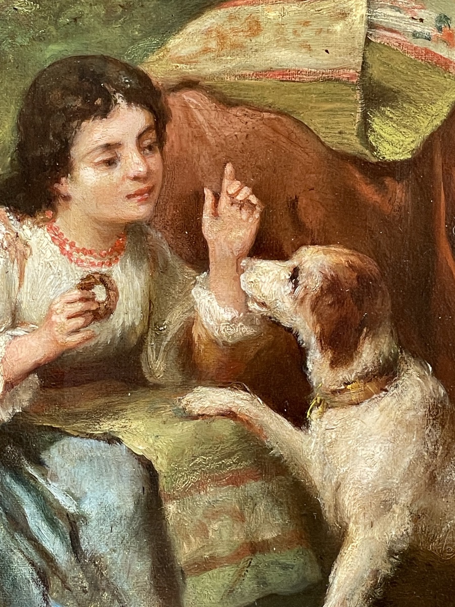 Old Painting, “the Spinner And Her Daughter”-photo-2