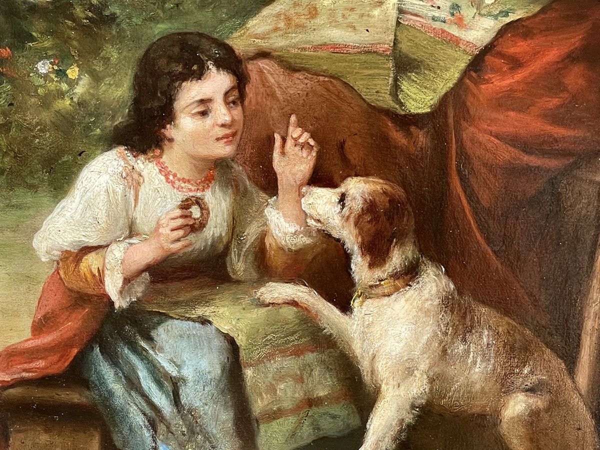 Old Painting, “the Spinner And Her Daughter”-photo-5
