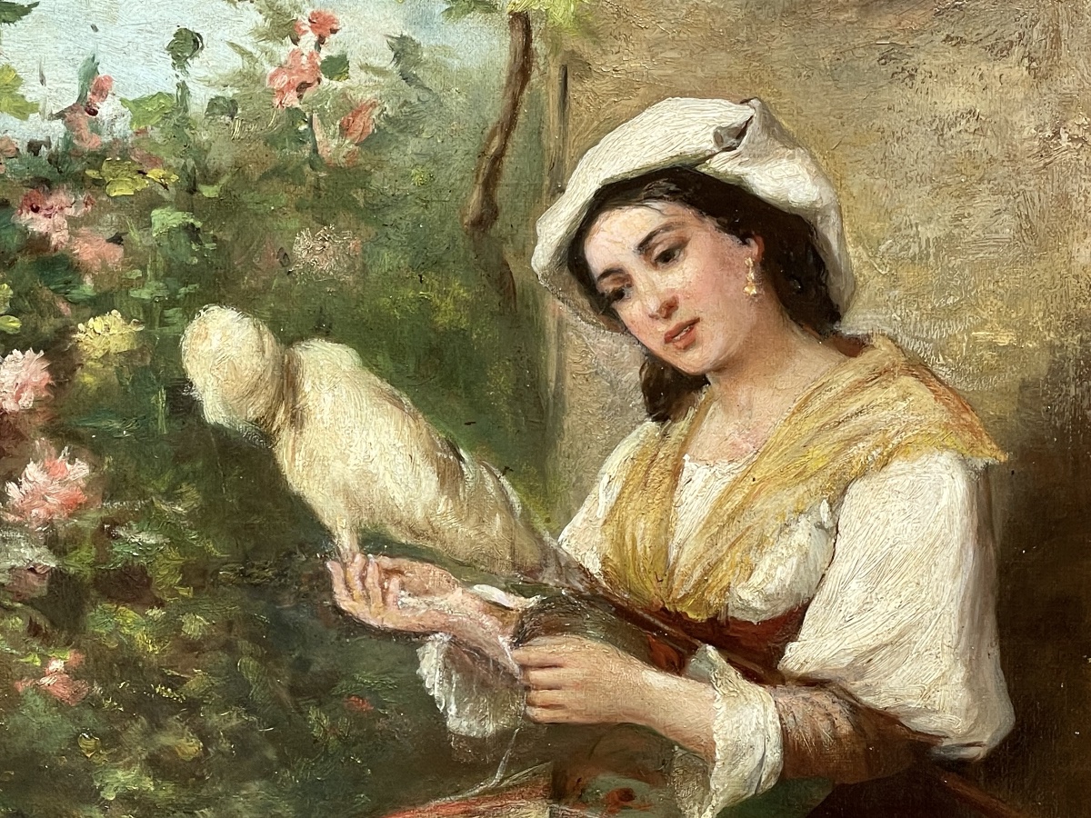 Old Painting, “the Spinner And Her Daughter”-photo-6