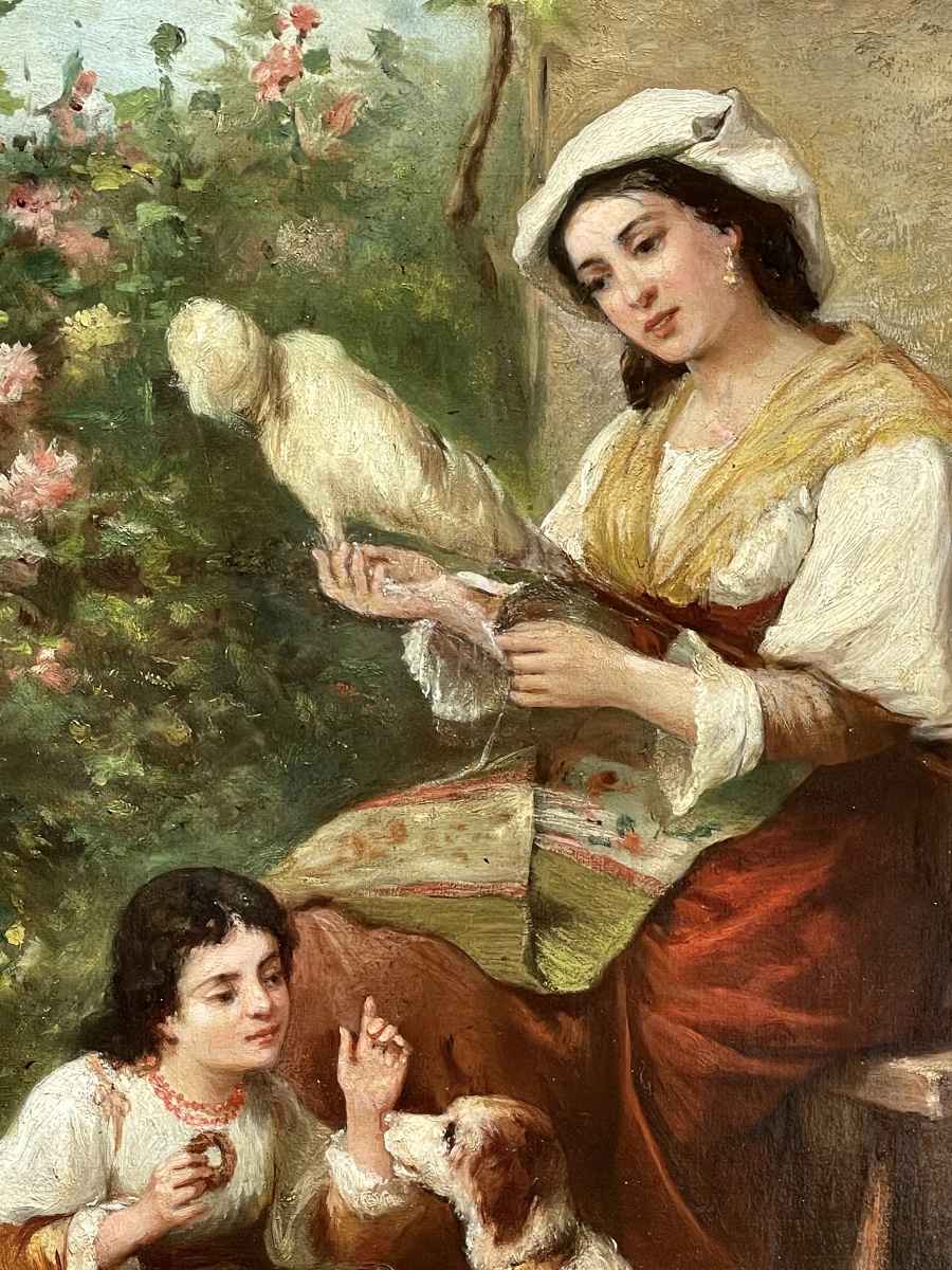 Old Painting, “the Spinner And Her Daughter”-photo-7