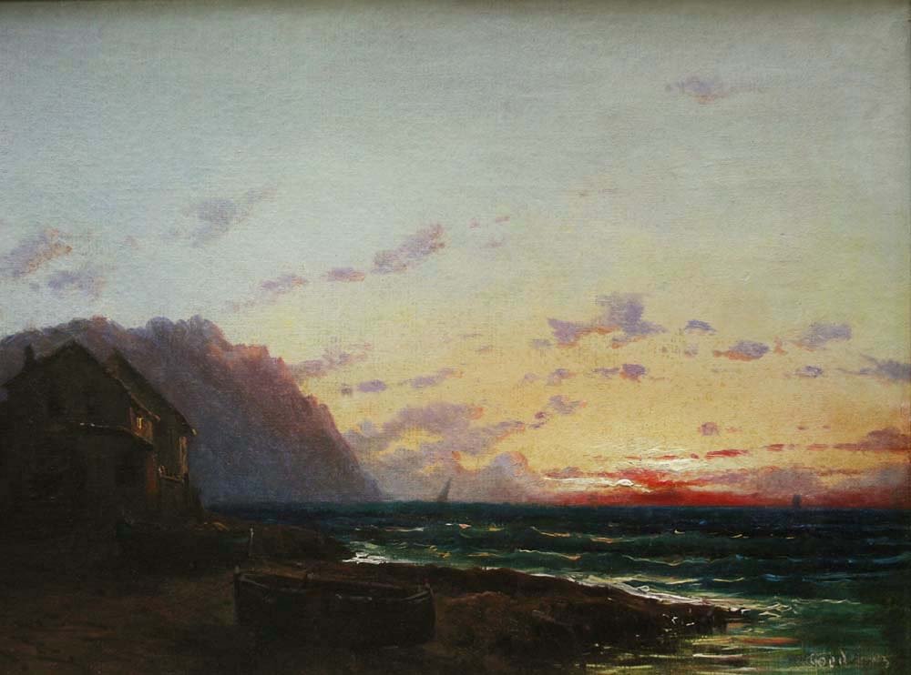 Alfred Godchaux (french, 1835 - 1895) Sunset On The French Coast-photo-1