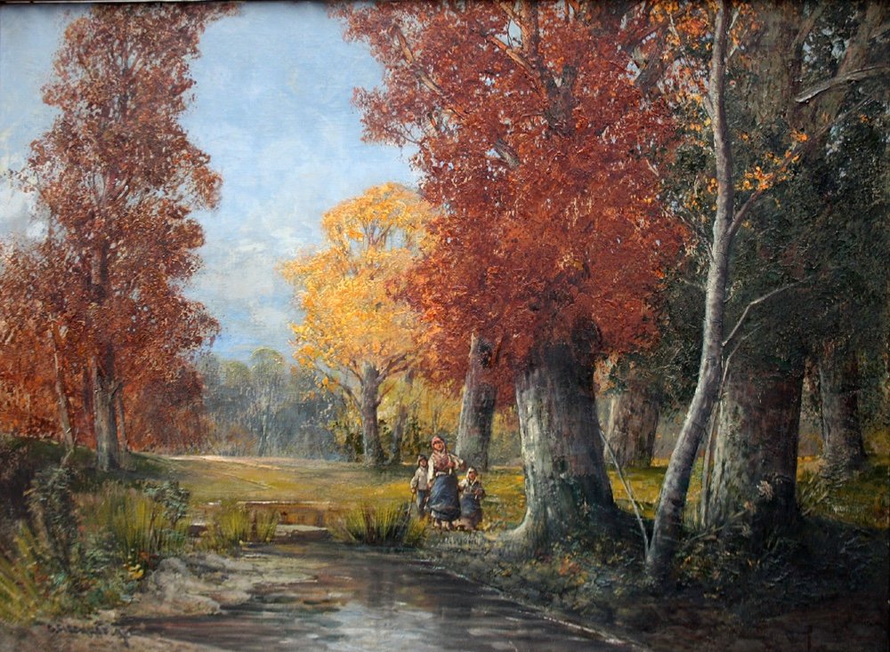 Famille paysanne dans la forêt d'automne par Georg Fischhof ( Autrichien, 1859-1914)-photo-2