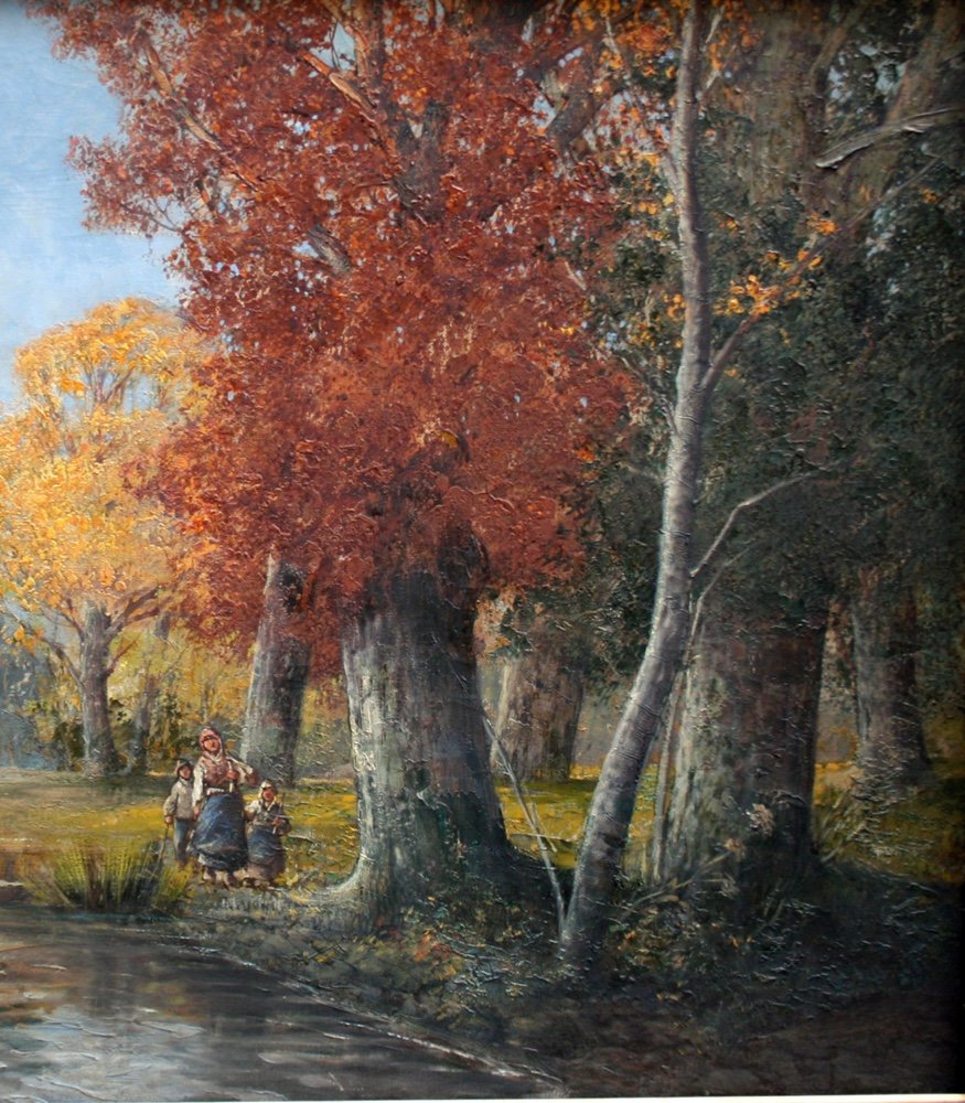 Famille paysanne dans la forêt d'automne par Georg Fischhof ( Autrichien, 1859-1914)-photo-3